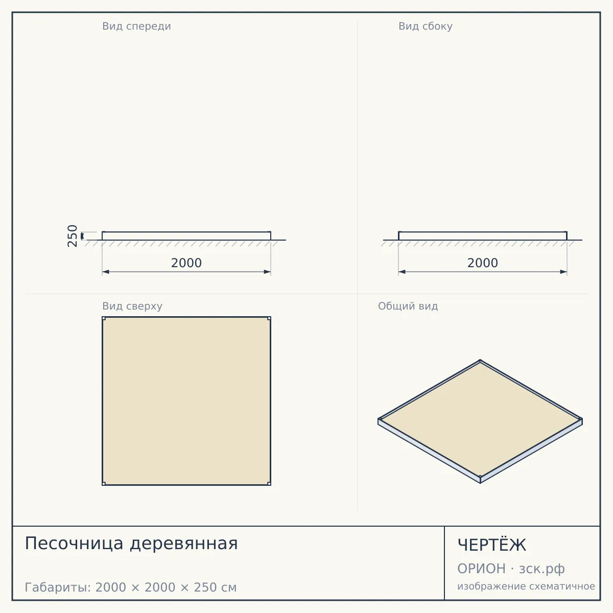Песочница деревянная — чертёж