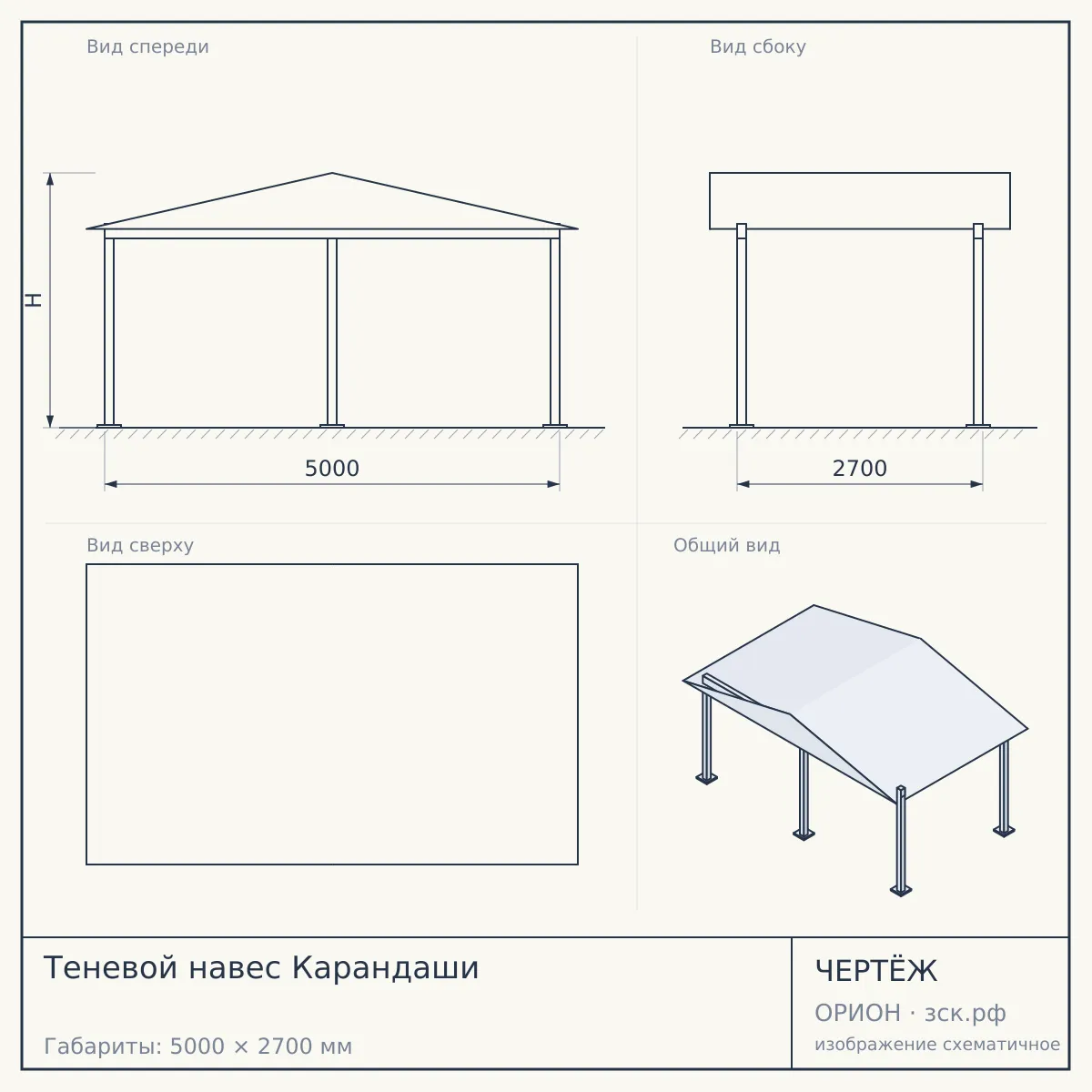 Теневой навес Карандаши — чертёж
